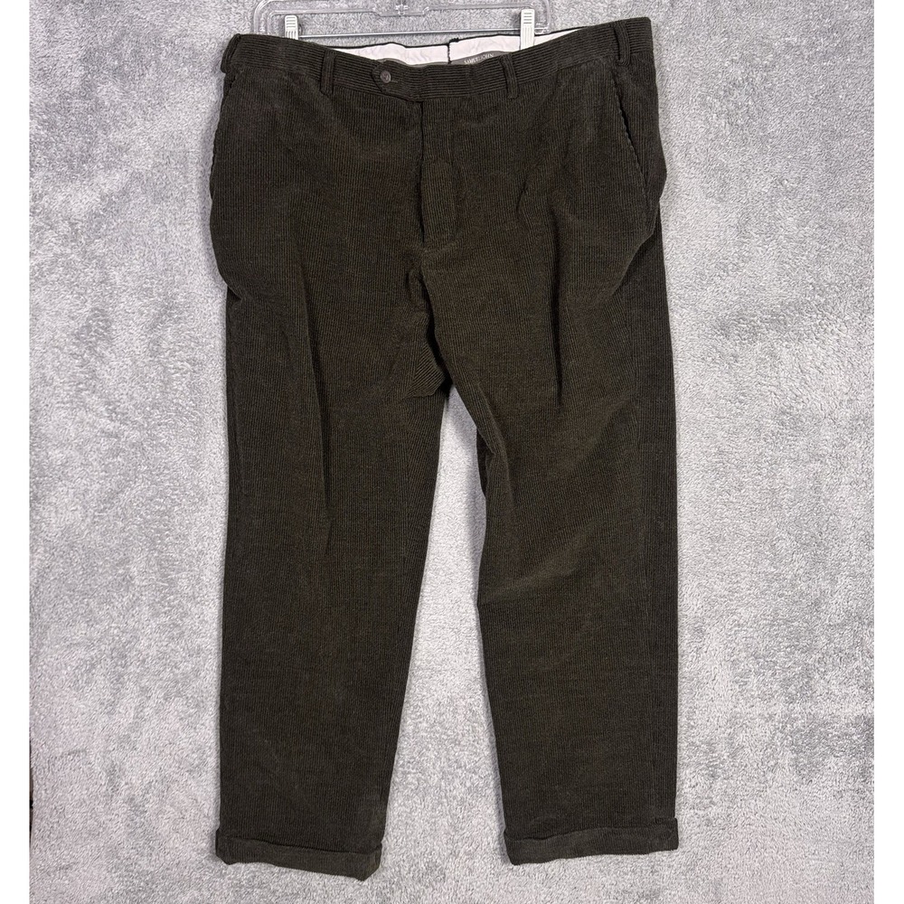 Samuelsohn Pants Mens 40x30 Corduroy Trousers Cuffed Dress Flat Front Green
